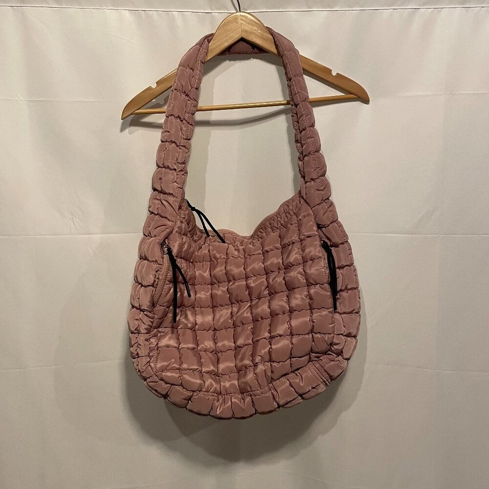 Katydid Mauve Oversized Slouchy Quilted Puffer Puffy Hobo Tote Bag
